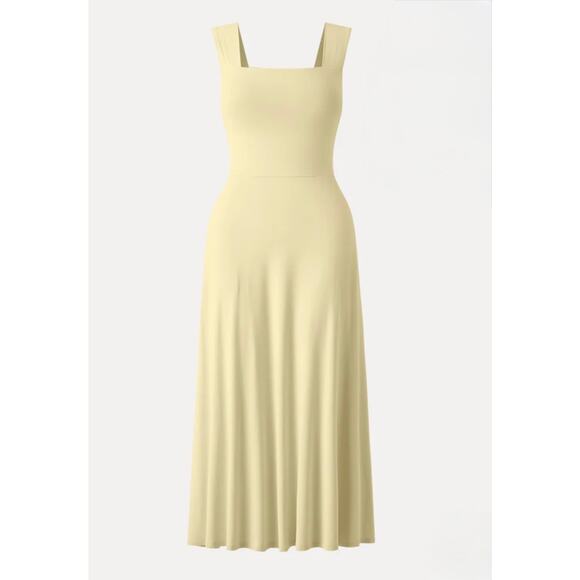 OGL Eco-SkinKiss Flowy Square Neck Wide Strap Midi Brami Dress Butter Yellow 2XL - Picture 1 of 7